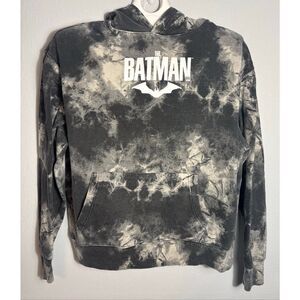 DC Comics The Batman Tie-Dye Graphic Hooded Pullover Sweatshirt Black Gray SZ XL